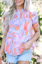 Cargar imagen en el visor de la galería, Pink Abstract Print Bubble Sleeve Smock Detail Blouse
