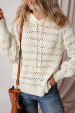 Load image into Gallery viewer, White Pointelle Knit Raglan Sleeve Hooded Sweater
