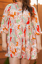 Cargar imagen en el visor de la galería, Multicolour Plus Size Mix Floral Puff Sleeve Ruffled Dress
