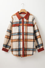 Cargar imagen en el visor de la galería, Brown Stripe Plus Size Plaid Print Collared Buttoned Jacket
