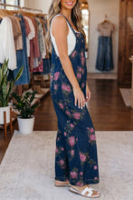 Cargar imagen en el visor de la galería, Blue Beau Floral Print Pleated High Waist Wide Leg Denim Jumpsuit
