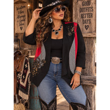 Cargar imagen en el visor de la galería, Chicos Women's Black &amp; Red Sequins Embroidered Color Block Open Front Jacket
