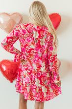 Load image into Gallery viewer, Red Floral Print High Waist V Neck Babydoll Mini Dress

