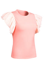 Load image into Gallery viewer, Pink Dotty Mesh Ruffle Sleeve Ribbed Knit Top
