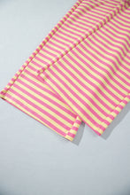 Cargar imagen en el visor de la galería, Pink Stripe Colorblock Trim Crew Neck Loose Tee Drawstring Elastic Waist 2pcs Pant Set
