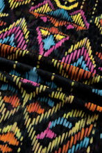 Cargar imagen en el visor de la galería, Color black Abstract Print Long Sleeve Stand Neck Mesh Top
