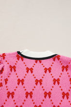 Cargar imagen en el visor de la galería, Pink Bow Print Short Sleeve Sweater top
