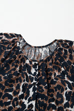 Cargar imagen en el visor de la galería, Black Leopard Puff Sleeve Buttons Front Shirt Dress
