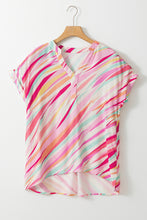 Load image into Gallery viewer, Multicolour Abstract Print High Low Short Sleeve Blouse
