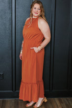 Load image into Gallery viewer, Russet Orange Curvy Girl Ruffled Hem Sleeveless Long Dress
