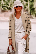 Cargar imagen en el visor de la galería, Black Stripe Shawl Neckline Open Cardigan with Pockets
