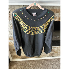 Load image into Gallery viewer, Vintage 80s Women's Black Embellished Sweatshirt with Chain Detail
