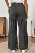 Cargar imagen en el visor de la galería, Black Mineral Wash Tiered Wide Leg Patchwork Drawstring Pants
