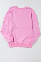 Cargar imagen en el visor de la galería, Baby Pink Pearl Detail Ribbed Crew Neck Sweatshirt
