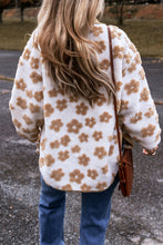 Cargar imagen en el visor de la galería, Light French Beige Cute Flower Pattern Button Up Fleece Jacket
