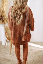 Cargar imagen en el visor de la galería, Coffee Cable Knit Drop Shoulder Loose Fit Sweater Dress
