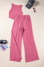 Load image into Gallery viewer, Pink Textured Sleeveless Crop Top and Wide Leg Pants Outfit
