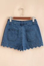 Load image into Gallery viewer, Sail Blue Scalloped Hemline Acid Wash High Waist Denim Shorts
