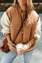 Cargar imagen en el visor de la galería, Buckskin Corduroy Fleece Patchwork Buttoned Bomber Jacket
