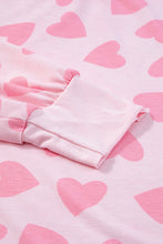 Cargar imagen en el visor de la galería, Pink Valentine Heart Shape Print Long Sleeve Top Shorts Lounge Set
