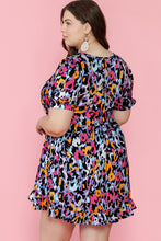 Load image into Gallery viewer, Purple Leopard Print Ruffled V Neck Plus Size Mini Dress
