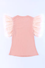 Load image into Gallery viewer, Pink Dotty Mesh Ruffle Sleeve Ribbed Knit Top
