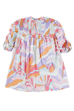 Load image into Gallery viewer, Pink Abstract Print Bubble Sleeve Smock Detail Blouse
