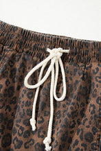 Load image into Gallery viewer, Brown Leopard Print Elastic Waist Drawstring Denim Skort
