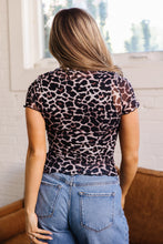 Load image into Gallery viewer, Khaki Leopard Print Sheer Mesh Short Sleeve Top
