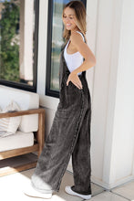 Load image into Gallery viewer, Dark Grey Light Wash Frayed Exposed Seam Wide Leg Denim Overall
