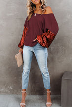 Load image into Gallery viewer, Burgundy Sequin Patchwork Sleeve Open Back Waffle Knit Top
