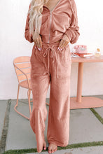 Load image into Gallery viewer, Peach Blossom Velvet Zip-up Hoodie and Wide Leg Pants Set
