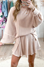 Cargar imagen en el visor de la galería, Jet Stream Corded Lantern Sleeve Top High Waist Ruffled Mini Skirt Set
