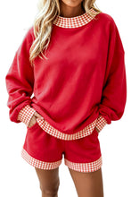 Load image into Gallery viewer, Carrot Gingham Trim Baggy Pullover 2pcs Short Set
