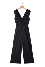 Cargar imagen en el visor de la galería, Black Deep V Pleated Crisscross Wide Leg Backless Jumpsuit
