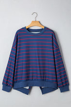 Load image into Gallery viewer, Blue Stripe Stylish Overlap Detail Drop Shoulder Pullover Sweatshirt

