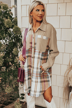 Cargar imagen en el visor de la galería, Khaki Plaid Patchwork Long Sleeve Shirt Mini Dress
