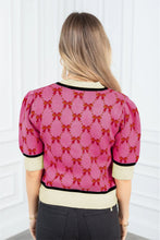 Cargar imagen en el visor de la galería, Pink Bow Print Short Sleeve Sweater top
