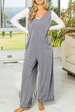 Load image into Gallery viewer, Dark Grey Corded Tie Straps V Neck Wide Leg Jumpsuit
