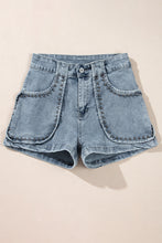 Cargar imagen en el visor de la galería, Dusk Blue Studded Acid Wash Jean Shorts
