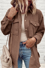 Cargar imagen en el visor de la galería, Chestnut Corduroy Flap Pocket Button Up Shacket
