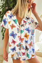 Cargar imagen en el visor de la galería, Multicolour Butterfly Pattern Short Sleeve Shirt Pajamas Set
