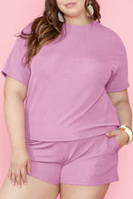 Load image into Gallery viewer, Phalaenopsis Ribbed Knit T Shirt and Shorts Plus Size Lounge Set
