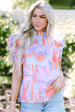 Cargar imagen en el visor de la galería, Pink Abstract Print Bubble Sleeve Smock Detail Blouse
