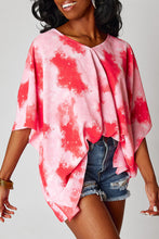 Cargar imagen en el visor de la galería, Red Curvy Girl Tie-dye Print 3/4 Sleeve Tunic Top
