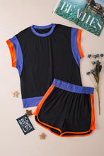 Cargar imagen en el visor de la galería, Black Contrast Trim Cap Sleeve Tee Shorts Set
