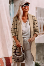 Cargar imagen en el visor de la galería, Black Stripe Shawl Neckline Open Cardigan with Pockets
