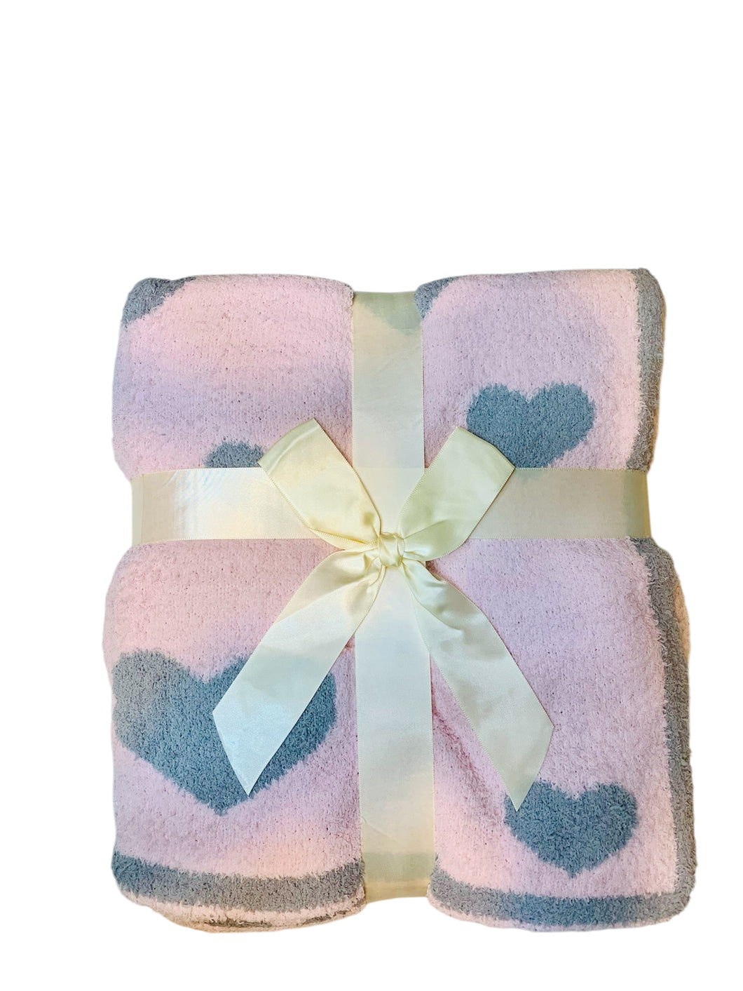 Valentine's Day Cuddle Pink and Gray Heart Super Soft Gift Blanket