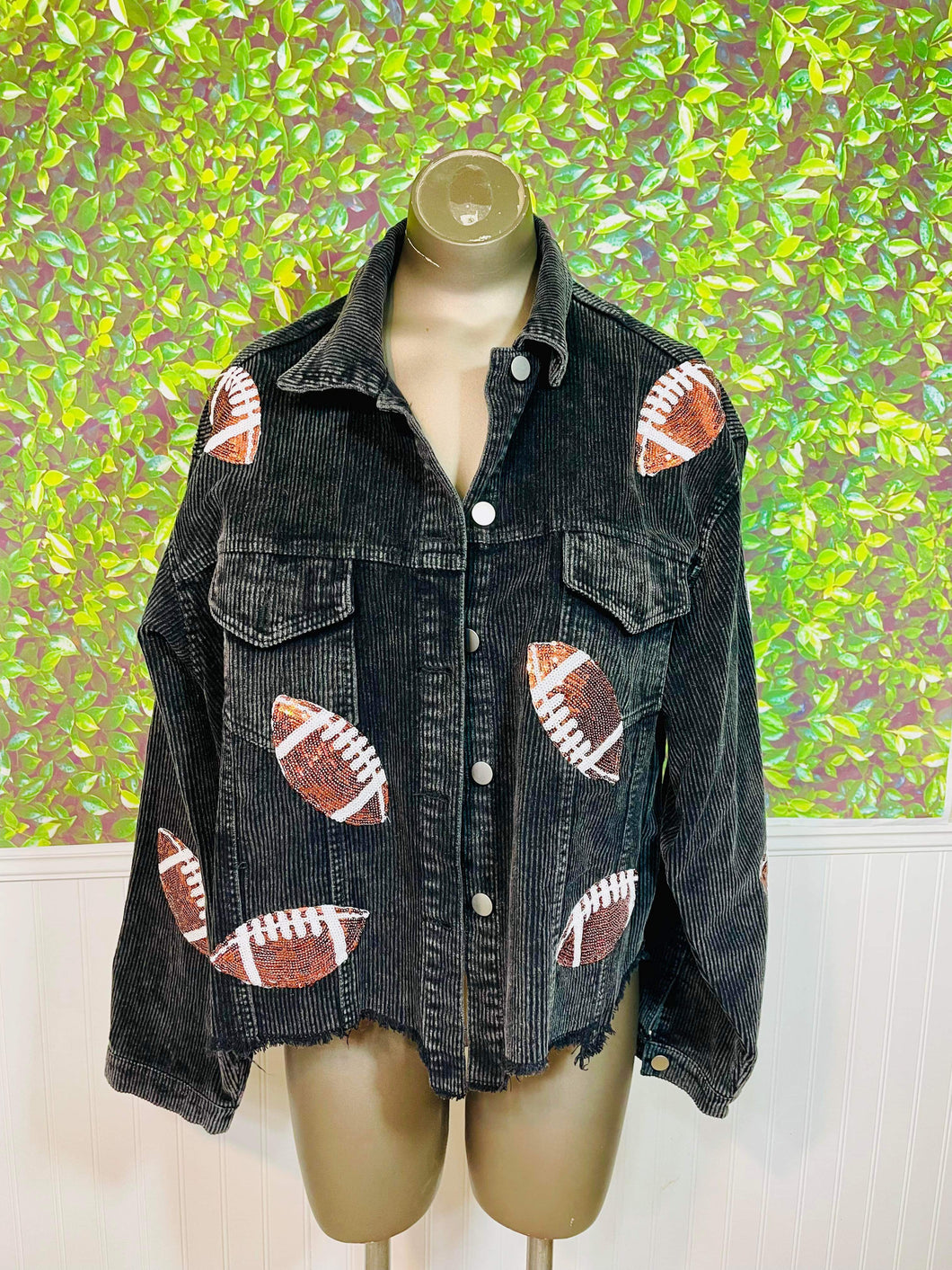 Brand New Black Cordoroy And Sequins Football Jacket Size XL Womens