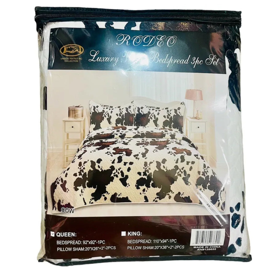 King Size Luxury Velvet Bedspread Comforter Cow Print 3 Piece Set